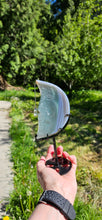 Load image into Gallery viewer, Agate Moon on stand with Caribbean Calcite Star