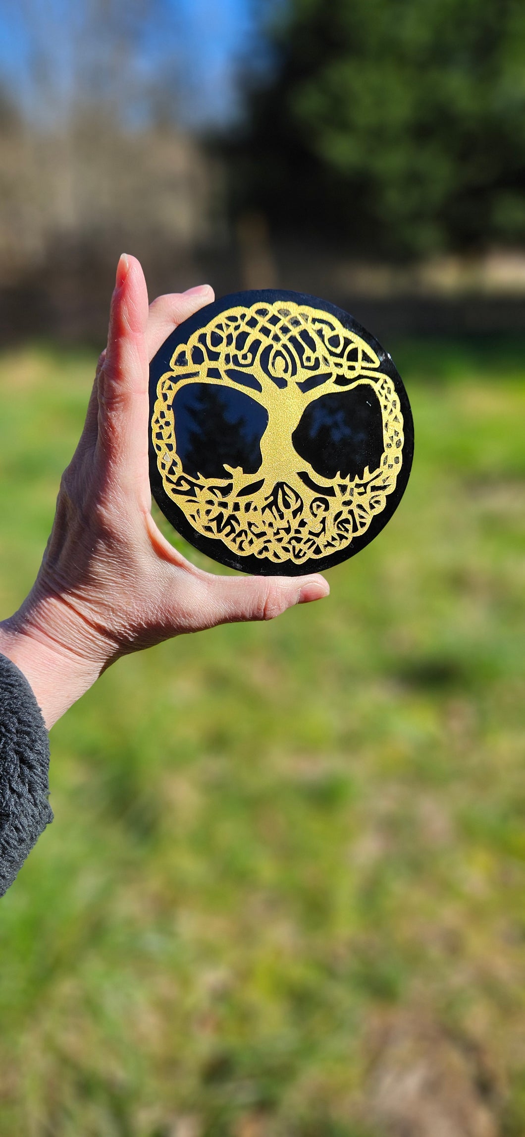 Black Obsidian Mirror with Tree of Life