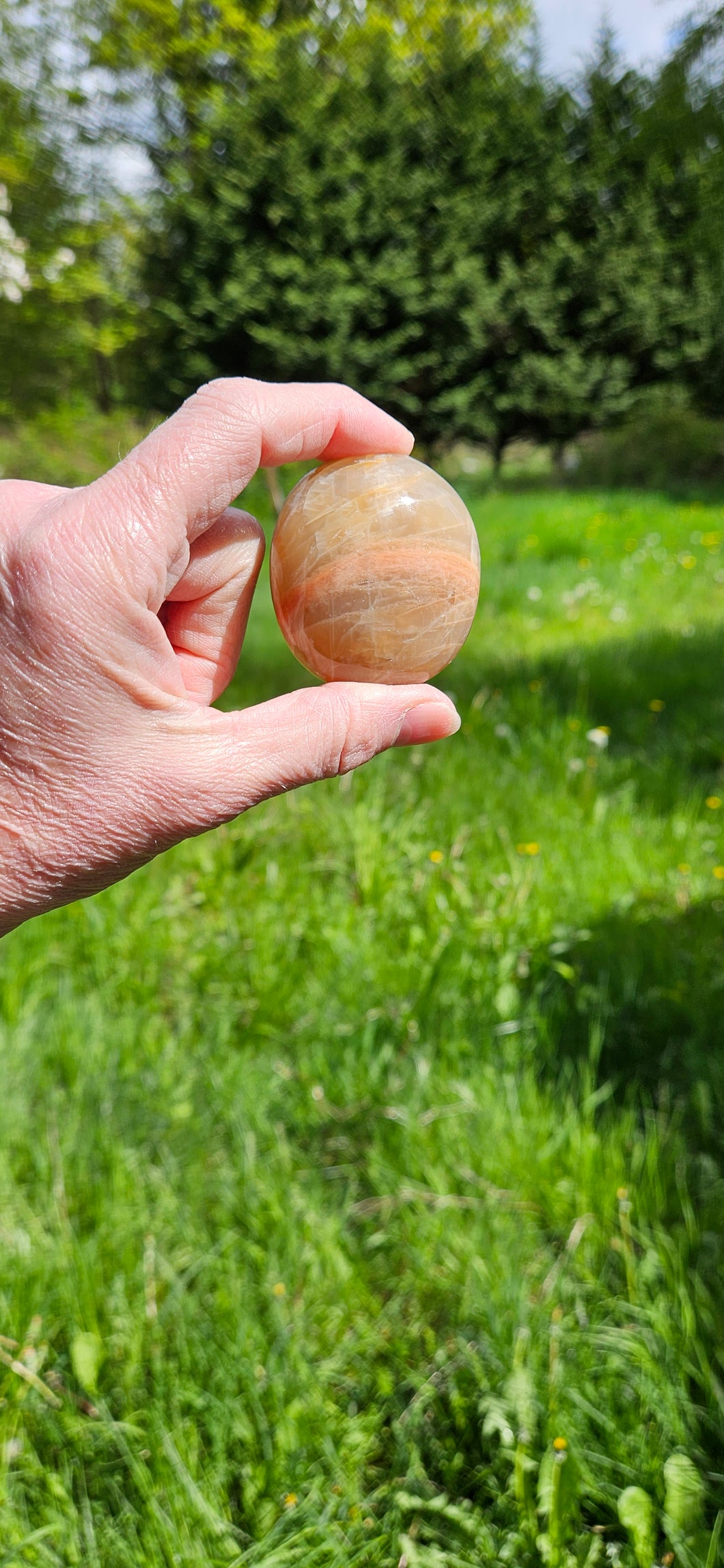 Peach Moonstone Palm Stone