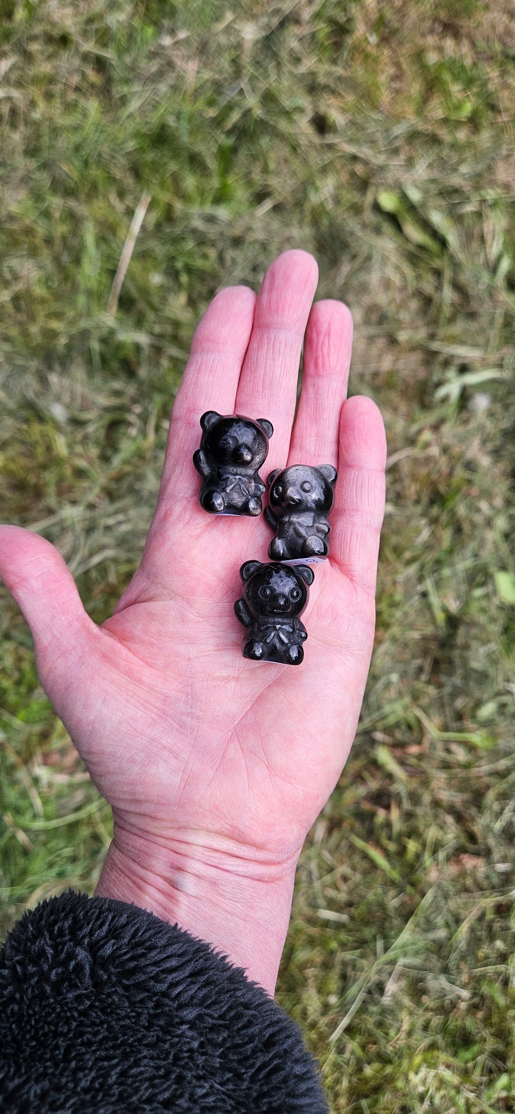 Black Obsidian Teddy Bear with Silver Sheen