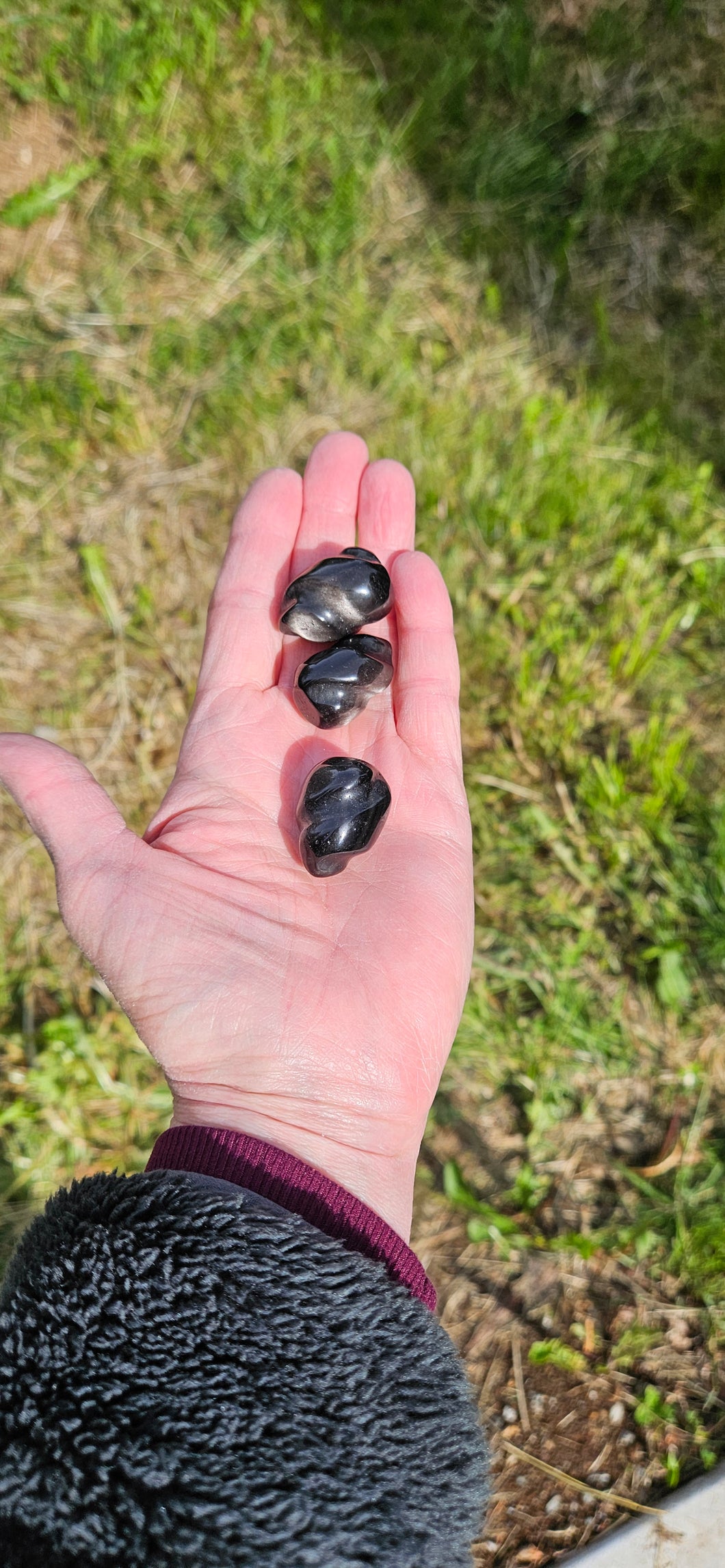 Black Obsidian Mini Flame with Silver Sheen